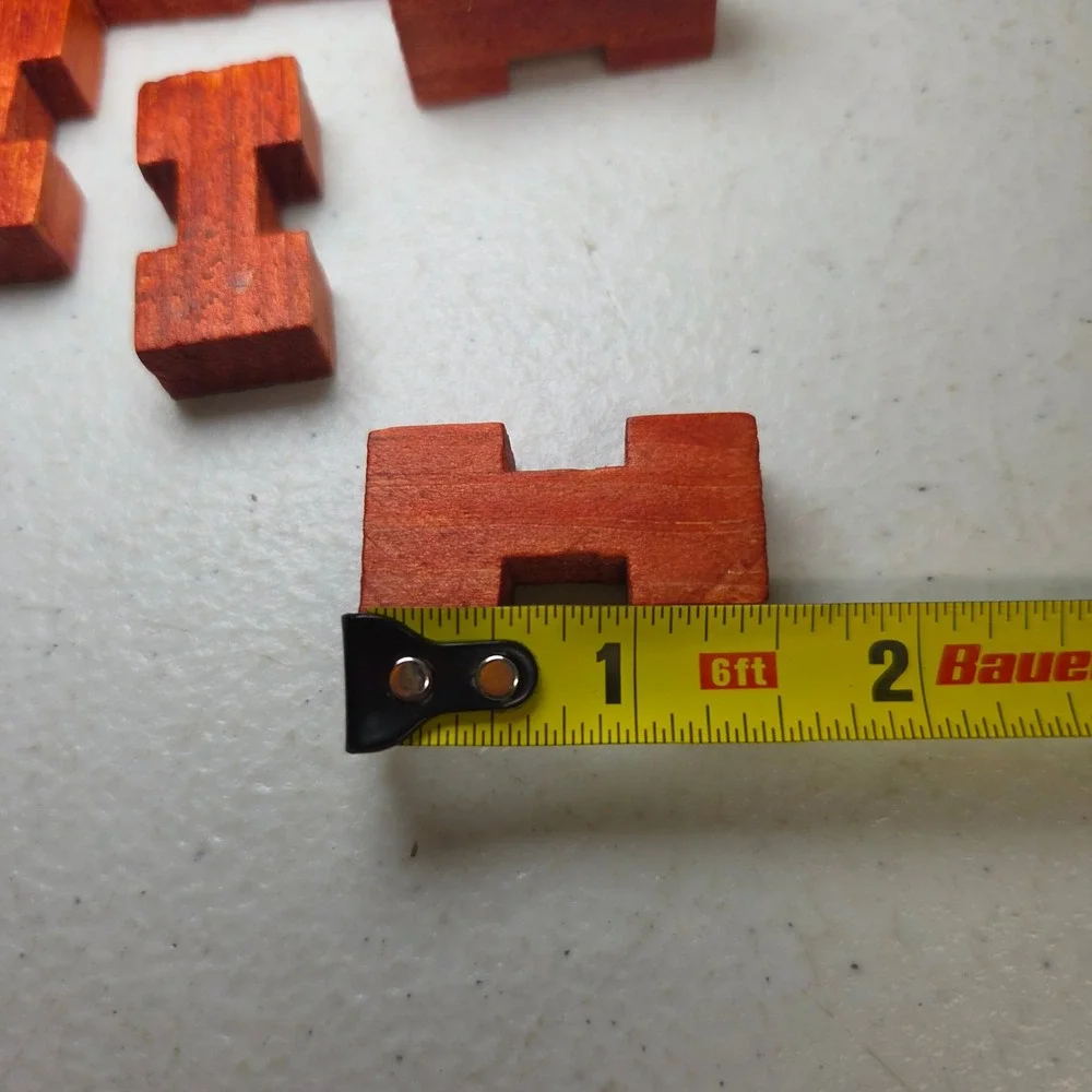 Vintage Red Stained Notched Wood Building Blocks Set Interlocking I-Shape